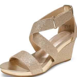 Gold cross strap Wedge heels